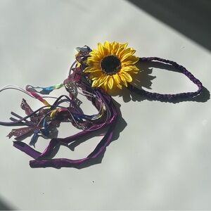 Yellow Sunflower Headband with Purple Braided Band